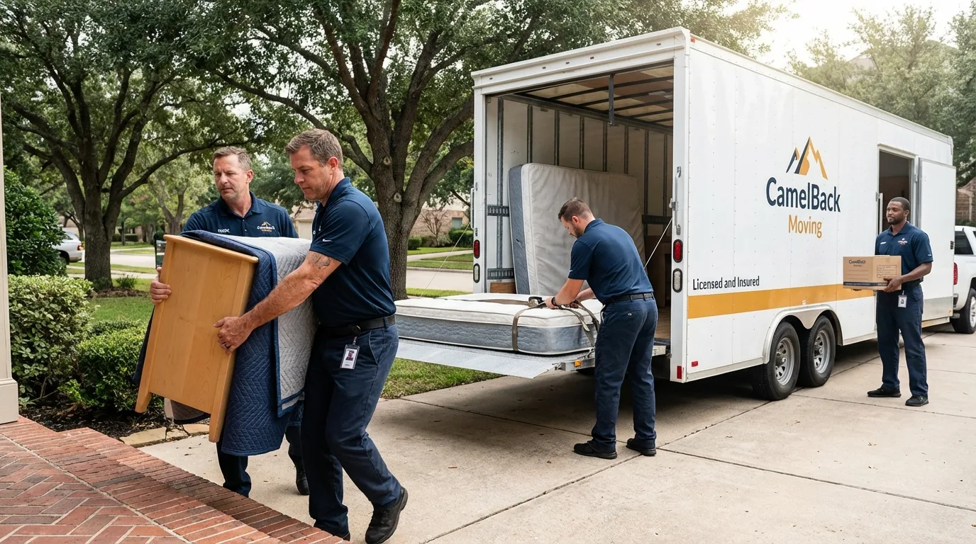 Crew loading residential truck for cross-state move from Crossville, AL