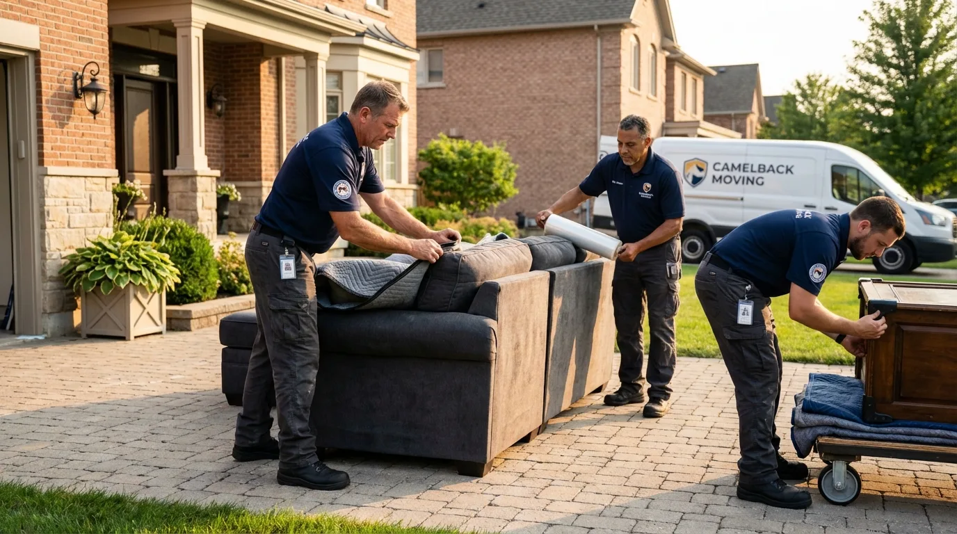 Large estate moving crew wrapping furniture in Crossville, AL