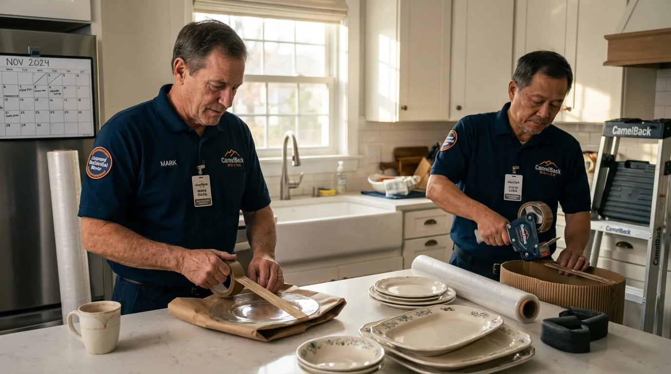 Professional crew packing kitchen dishware in Crossville, AL